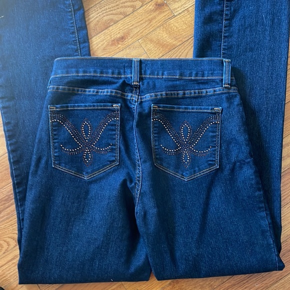 NYDJ dark wash bootcut high rise jeans copper sparkle back pockets - Picture 3 of 5